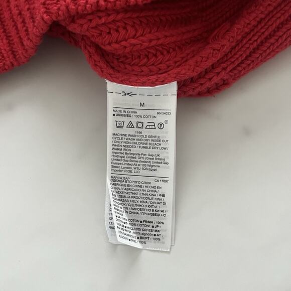 GAP Shaker Stitch Turtleneck Sweater Red Fisherman Chunky Knit Sz Large Holiday - Picture 6 of 12